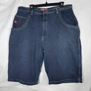 Y2K Machine Men's Hip Hop Baggy Jean Shorts Retro Pattern Denim Shorts 38 Vtg